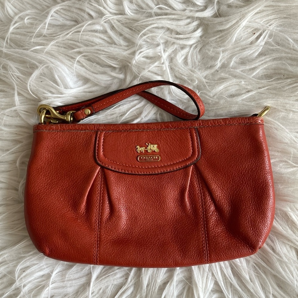 Coach Burnt Orange  Leather Wristlet with Gold Hardware